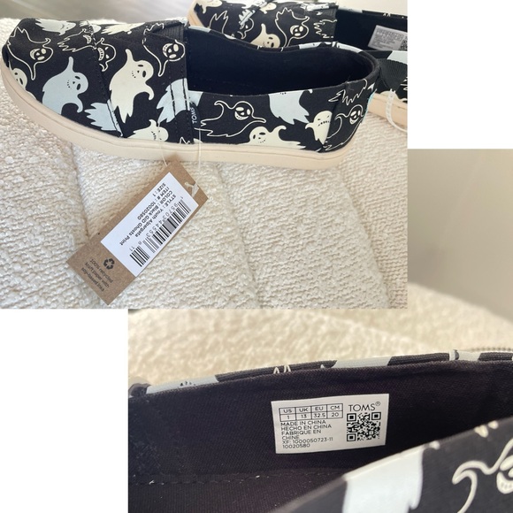 TOMS Alpargatas Ghost Print Pattern Glow In The Dark Slip-Ons 1 Youth Kid - Picture 4 of 4
